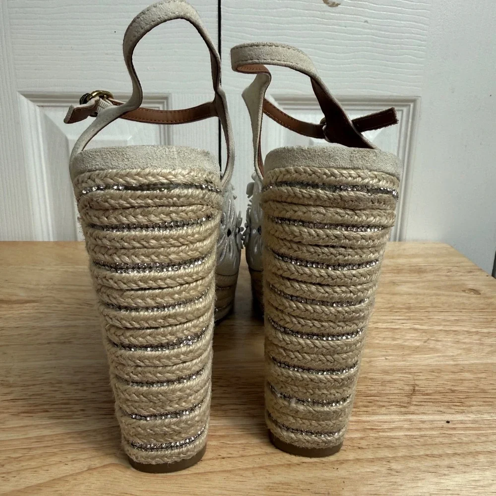 Kurt Geiger Floral Platform Sandals 41 Cream Cottagecore Boho Espadrille Heels